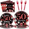96 Pcs 50th Birthday Plates and Napkins Party Supplies 50 Years Old Birthday Party Tableware Set Red Black Dinner Dessert Plates 50th Birthday Decorations Favors for Man Women for 24 Guests